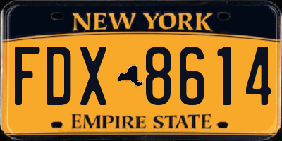 NY license plate FDX8614