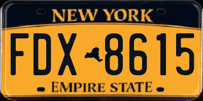 NY license plate FDX8615
