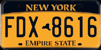 NY license plate FDX8616