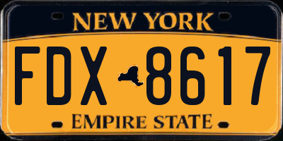 NY license plate FDX8617