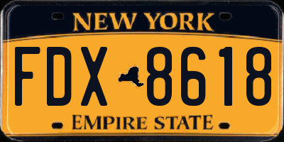 NY license plate FDX8618