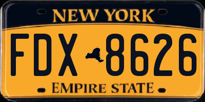 NY license plate FDX8626