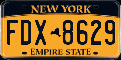 NY license plate FDX8629