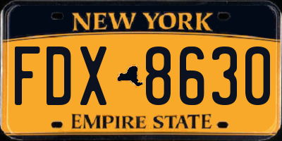 NY license plate FDX8630