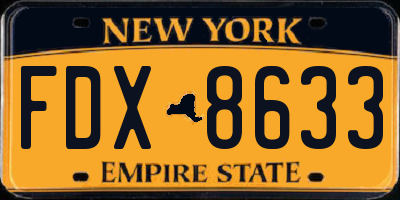 NY license plate FDX8633