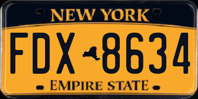 NY license plate FDX8634
