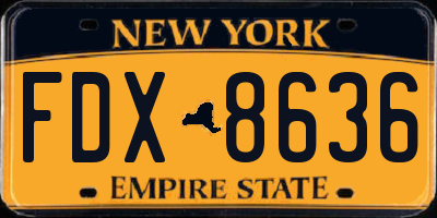 NY license plate FDX8636