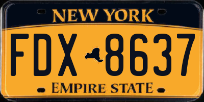 NY license plate FDX8637