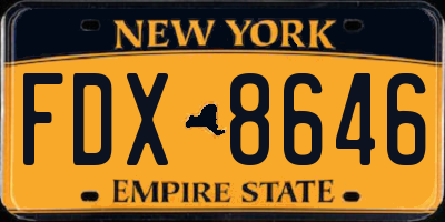 NY license plate FDX8646
