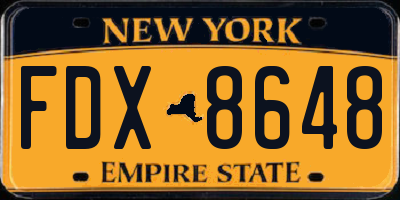 NY license plate FDX8648