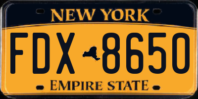 NY license plate FDX8650