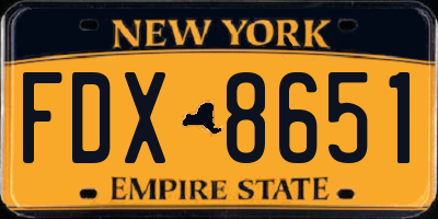 NY license plate FDX8651