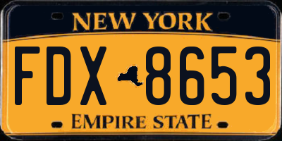 NY license plate FDX8653