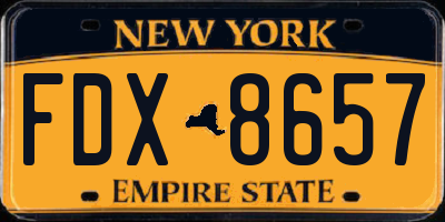 NY license plate FDX8657