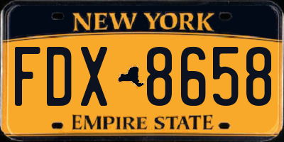 NY license plate FDX8658