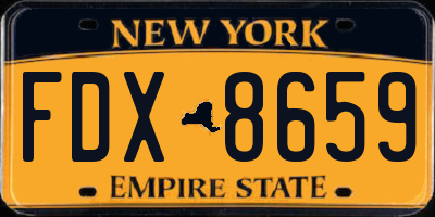 NY license plate FDX8659