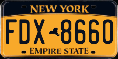 NY license plate FDX8660