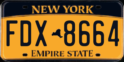 NY license plate FDX8664