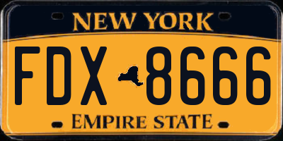 NY license plate FDX8666