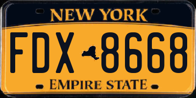 NY license plate FDX8668