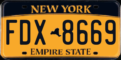 NY license plate FDX8669
