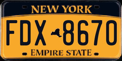 NY license plate FDX8670