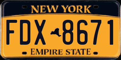 NY license plate FDX8671