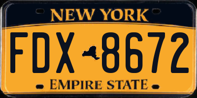 NY license plate FDX8672