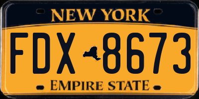 NY license plate FDX8673