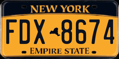 NY license plate FDX8674