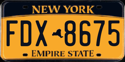 NY license plate FDX8675