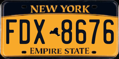 NY license plate FDX8676