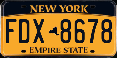 NY license plate FDX8678