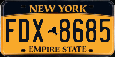 NY license plate FDX8685