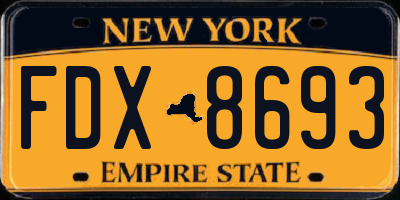 NY license plate FDX8693