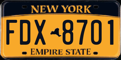 NY license plate FDX8701
