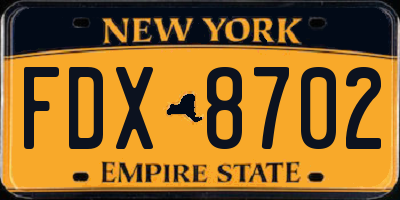 NY license plate FDX8702