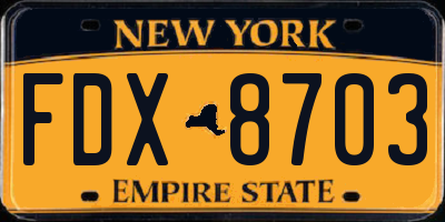 NY license plate FDX8703