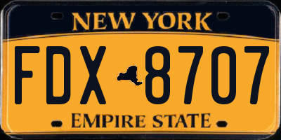 NY license plate FDX8707