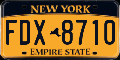 NY license plate FDX8710