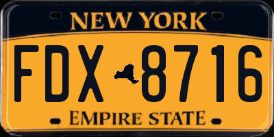 NY license plate FDX8716