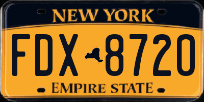 NY license plate FDX8720