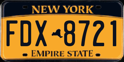 NY license plate FDX8721