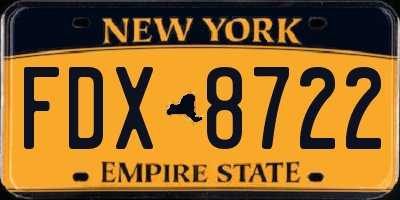 NY license plate FDX8722