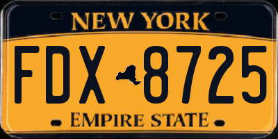 NY license plate FDX8725