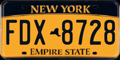 NY license plate FDX8728