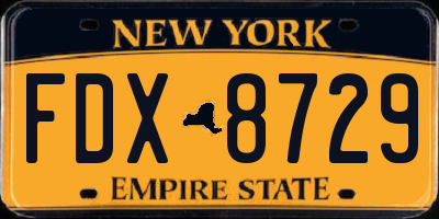 NY license plate FDX8729