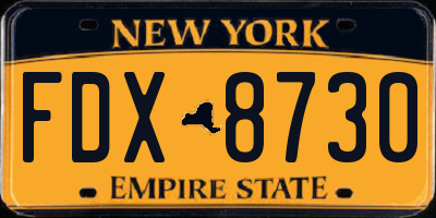 NY license plate FDX8730