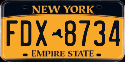 NY license plate FDX8734
