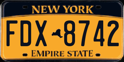 NY license plate FDX8742